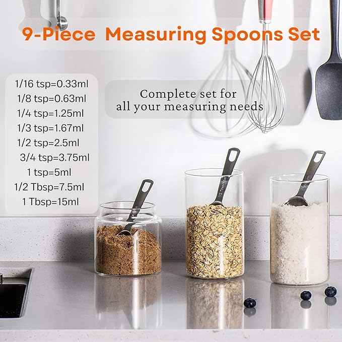 9PCS Measuring Spoons Set Stainless 1 tbsp, 1/2 tbsp, and 1-1/16tsp Steel - Image 2