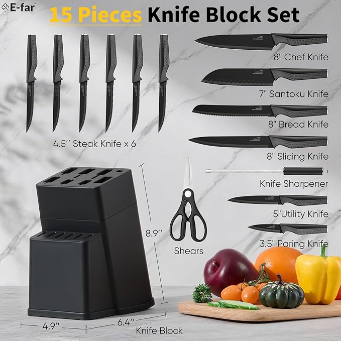 E-far Knife Set, 15-Piece Kitchen Knife Block Set - Image 2