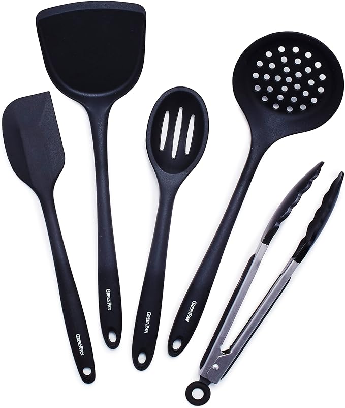 GreenPan 5 Piece Cooking Utensil Set, Flexible Nonstick Silicone, Stain-Free by GreenPan