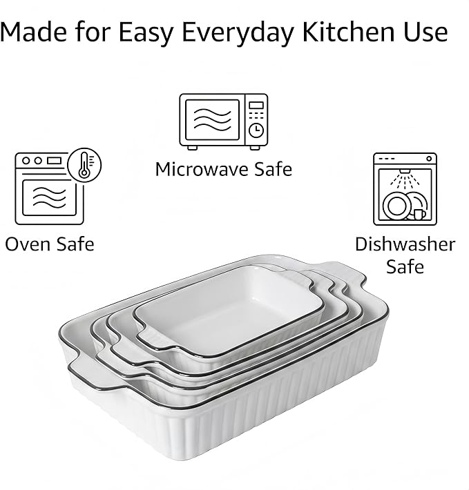 Ceramic Bakeware Set of 4, Deep Rectangular Casserole Dishes - Image 4