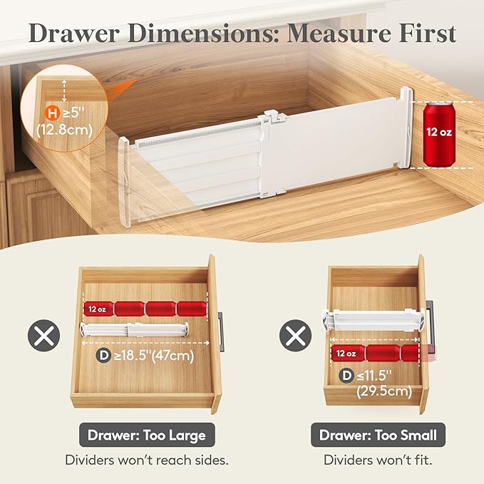 Lifewit 5" Tall 6 Pack Drawer Dividers, 30-47cm/11.5-18.5" Expandable Drawer - Image 3