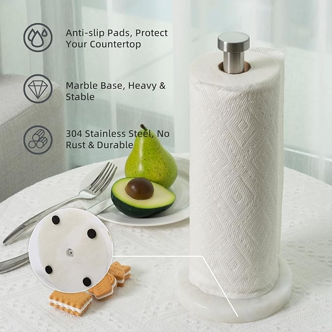 Koville African Genuine Marble Paper Towel Holder Countertop, - Image 2