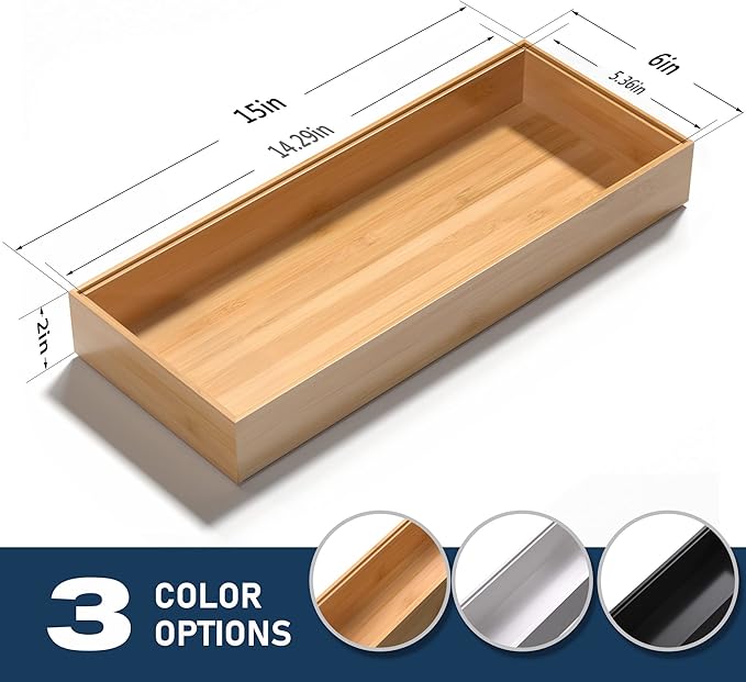 VeyFey Bamboo Drawer Organizer, Stackable Utensil Organizer - Image 6
