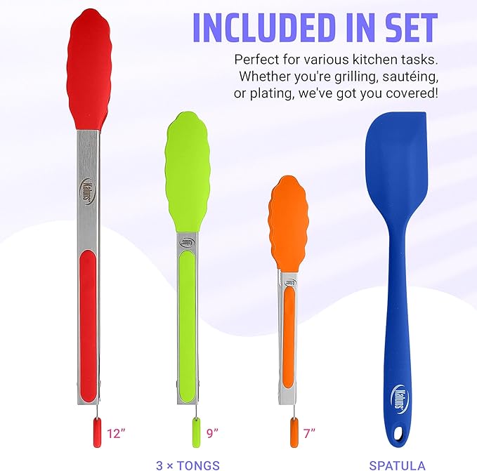 Kaluns Kitchen Tongs for Cooking Grilling Set of 4, BBQ Grill Tongs - Image 2