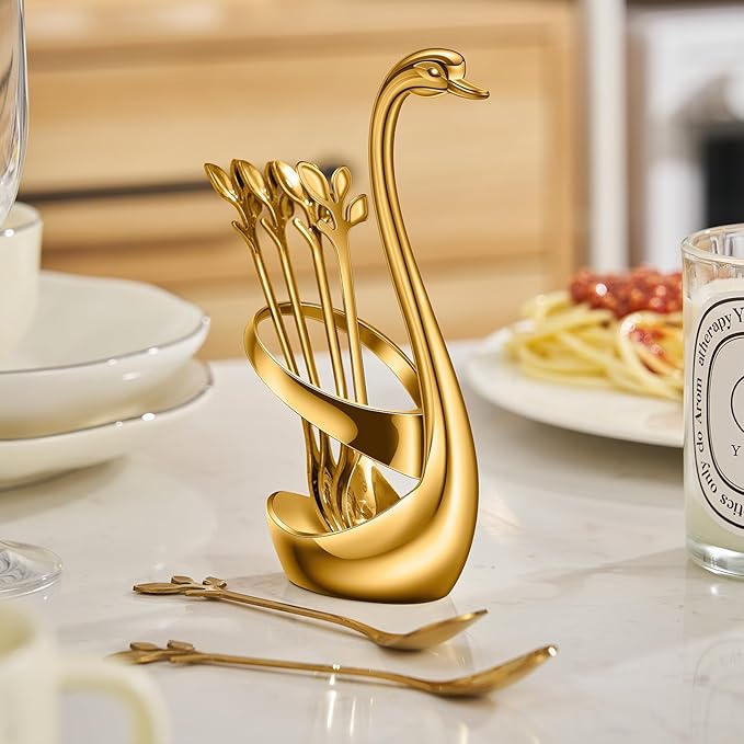 AnSaw Gold Small Coffee Spoon Holder Set, Swan Base - Image 6