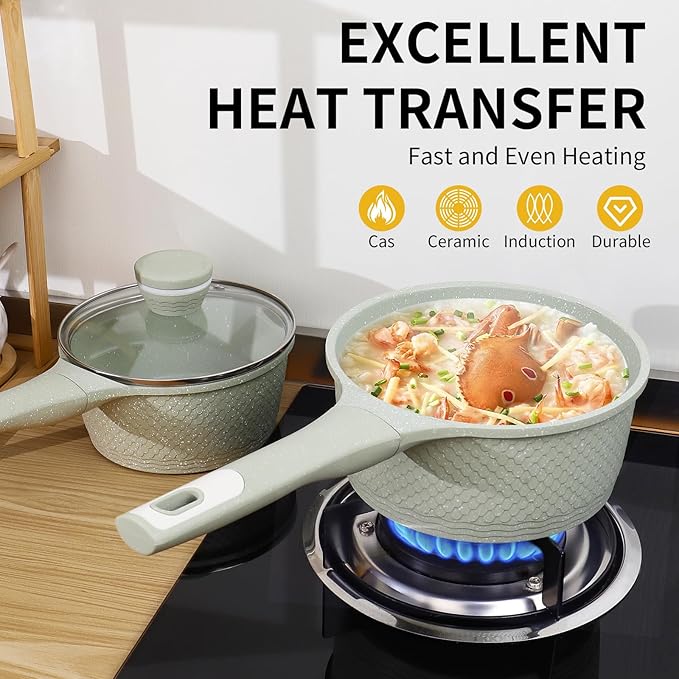 Sauce pan 2.0Qt SaucePan with Lid, Non Stick Sauce Pot - Image 5