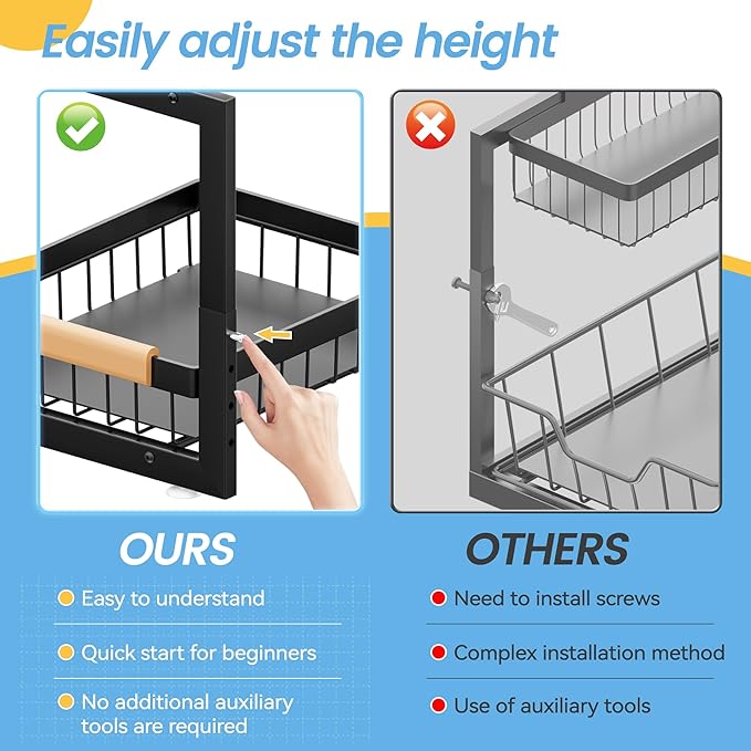ADBIU Under Sink Organizer XL Size, 2 Packs 2 Tier Expandable Height Under-Sink - Image 4