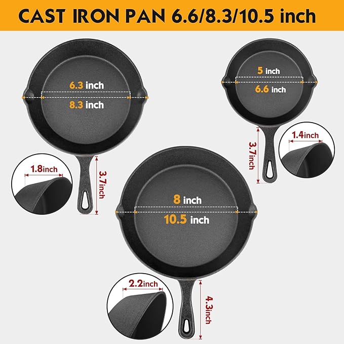 Pre-Seasoned Cast Iron Skillet Set - Image 2