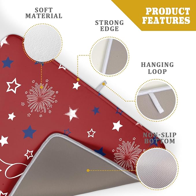 Giwawa 4th of July Dish Drying Mat 18"x24" Patriotic Usa Stars America Firework - Image 4