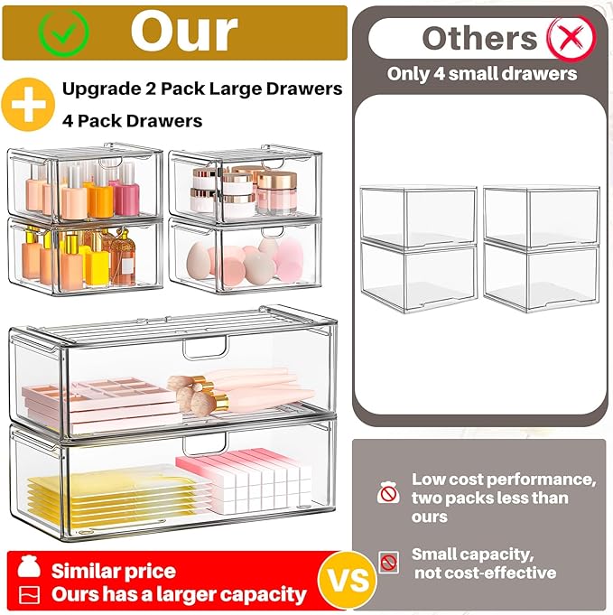 caktraie Acrylic Storage Drawers Set of 6, Plastic Organizer Bins - Image 7