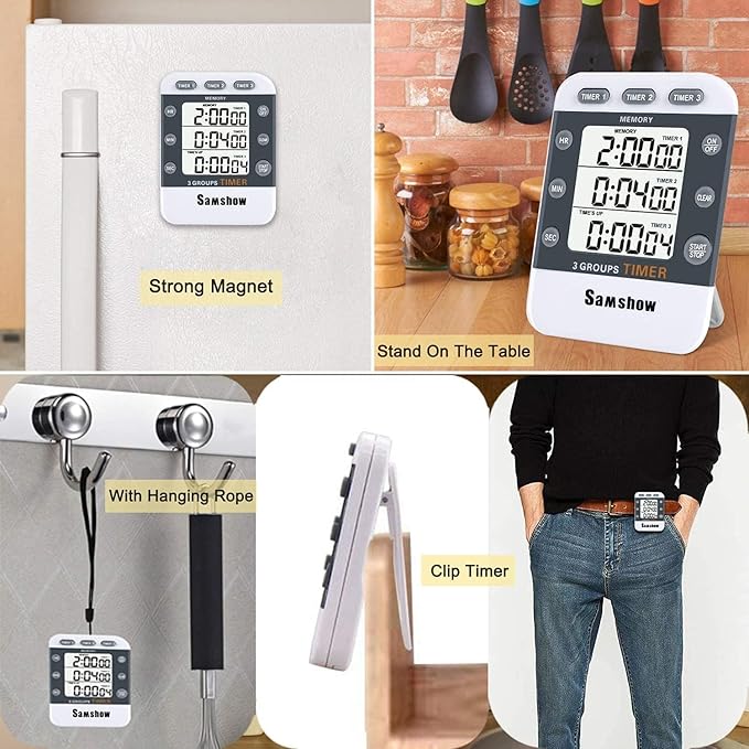 Digital Kitchen Timer Dual Timers 3 Channels Count UP/Down Cooking Timer Large - Image 4