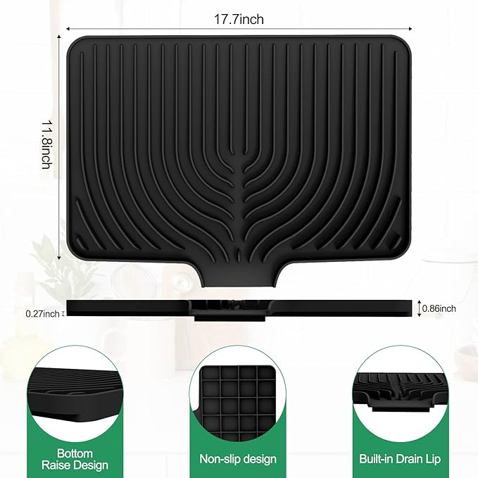 GUUKIN Dish Drying Mat, 17.7" x 11.8 " Drying Matt Kitchen Counter, Non-Slip - Image 3