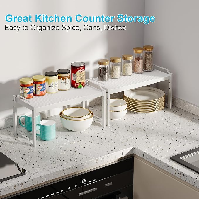 X-cosrack 2 Pack Expandable Kitchen Cabinet Shelf Organizer, Stackable - Image 6