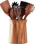 Wooden Utensil Holder for Countertop, 360° Rotating Kitchen Utensil Holder by LOHONER