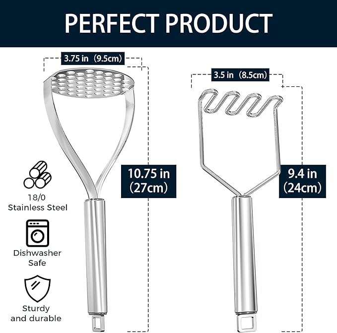 18/0 Stainless Steel Potato Mashers, 10.7-in Kitchen Masher Tool - Image 4