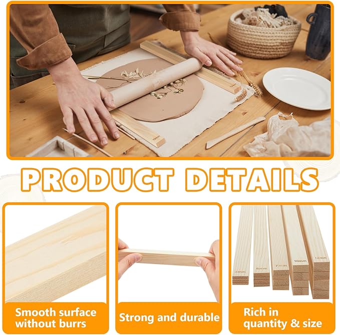 Sasylvia 20 Pcs Pottery Rolling Pin Guides Wood Teaching Rolling Mud Stick - Image 3