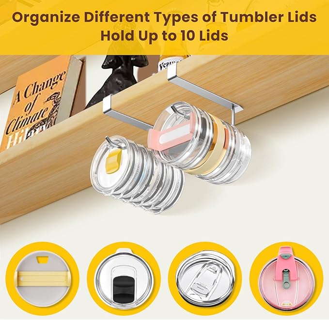 2 Pack Tumbler Lid Organizer, Under Cabinet Cup Lid Holder - Image 4