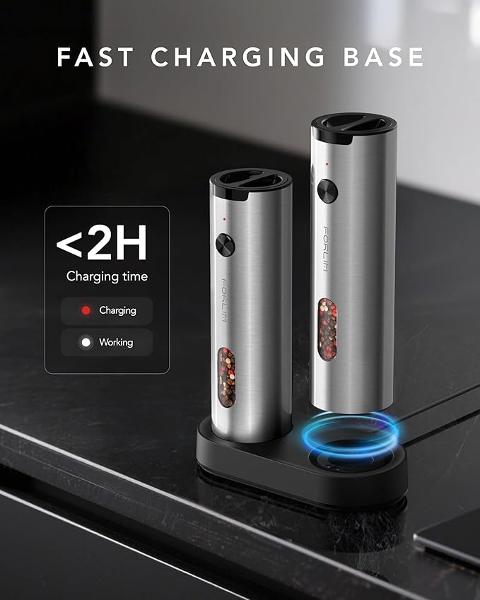 FORLIM Electric Salt and Pepper Grinder Set Rechargeable, Auto Salt and Pepper - Image 2
