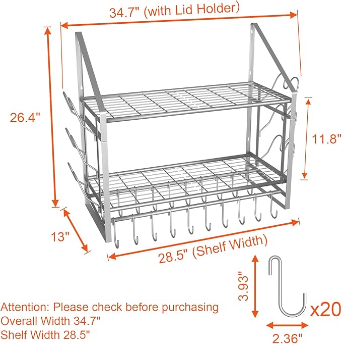 VyGrow 28 Inch Pot Rack Wall Mounted, 2 Tier Pots and Pans Organizer - Image 2