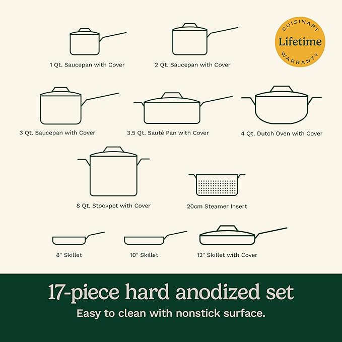 Cuisinart 17-Piece Pots and Pans Set, Non Stick Hard Anodized Cookware Set - Image 5