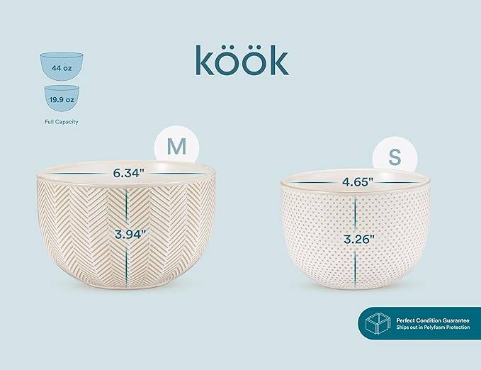 KooK Ceramic Mixing Bowls, Nesting Set of 4, Embossed Kitchen Dishware - Image 8