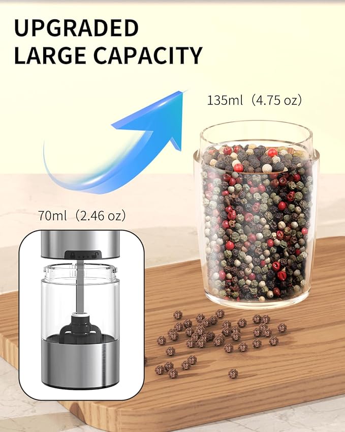 CIRCLE JOY Rechargeable Electric Salt and Pepper Grinder Set Gravity Salt and - Image 6