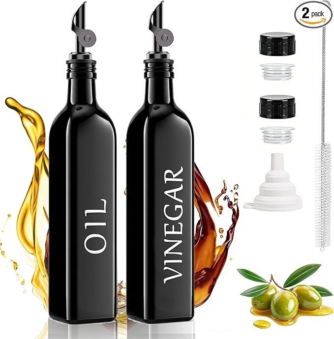 Oil and Vinegar Dispenser Set of 2, 17oz/500ml Extra Thick Glass Oil & Vinegar by Unknown