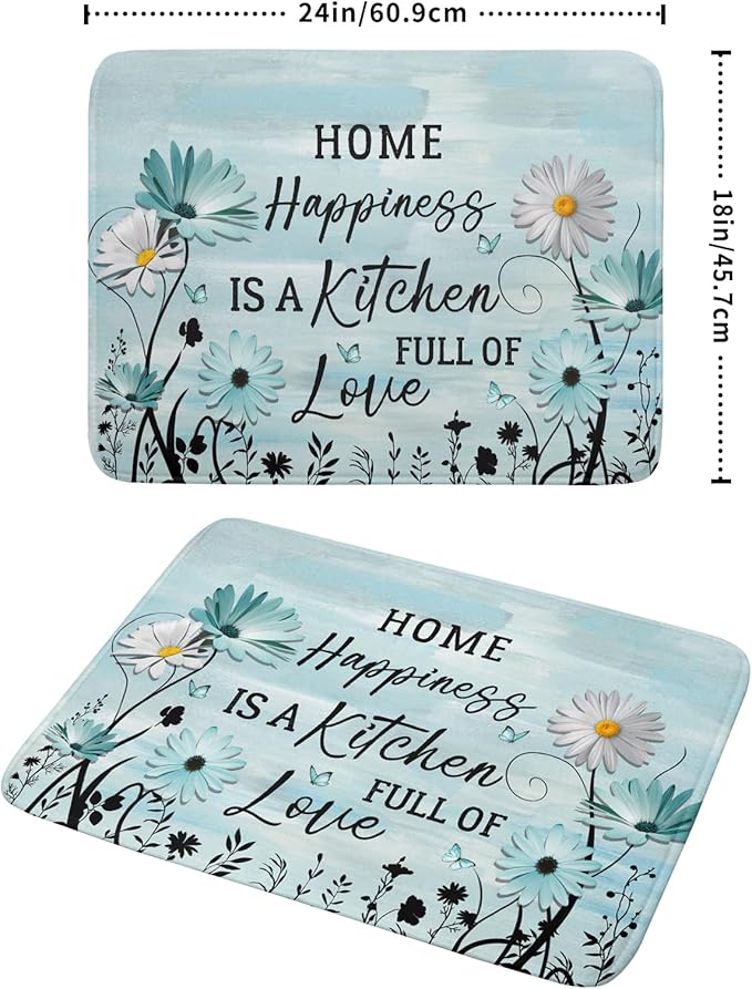 Blue Daisy Dish Drying Mat 18x24 Inch Love Kitchen Absorbent Microfiber - Image 2