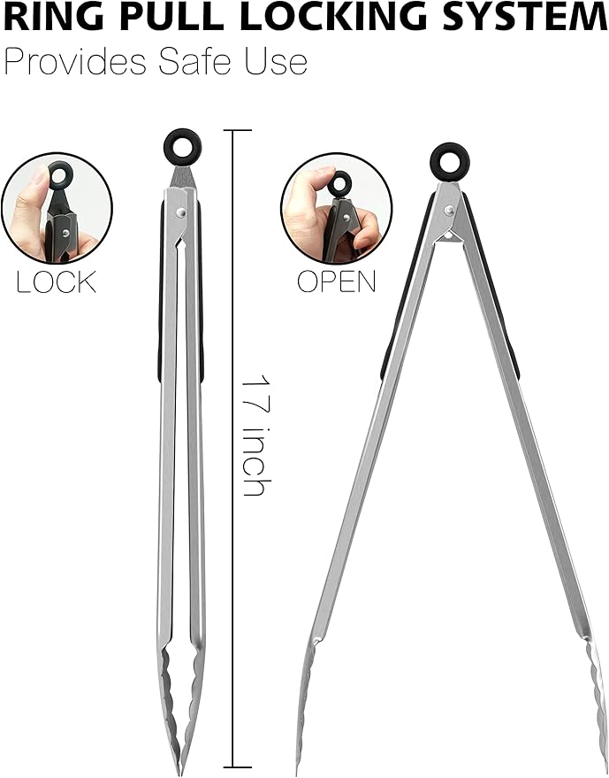 Anaeat Extra Long Stainless Steel Grilling Locking Tong, Cooking - Image 6