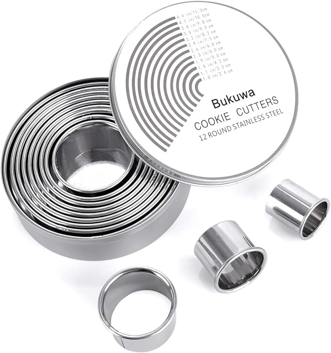 12 Pieces Round Cookie Biscuit Cutter Set, Graduated Circle Pastry Cutters by BUKUWA