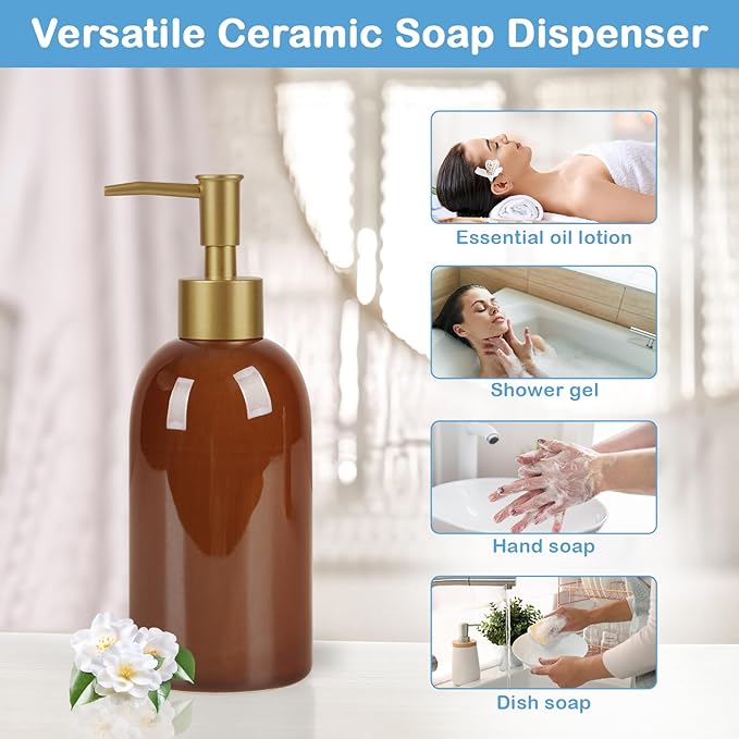 Natheeph 14OZ Ceramic Soap Dispenser Ceramic Soap Pump Dispenser Can Fill Liquid - Image 6