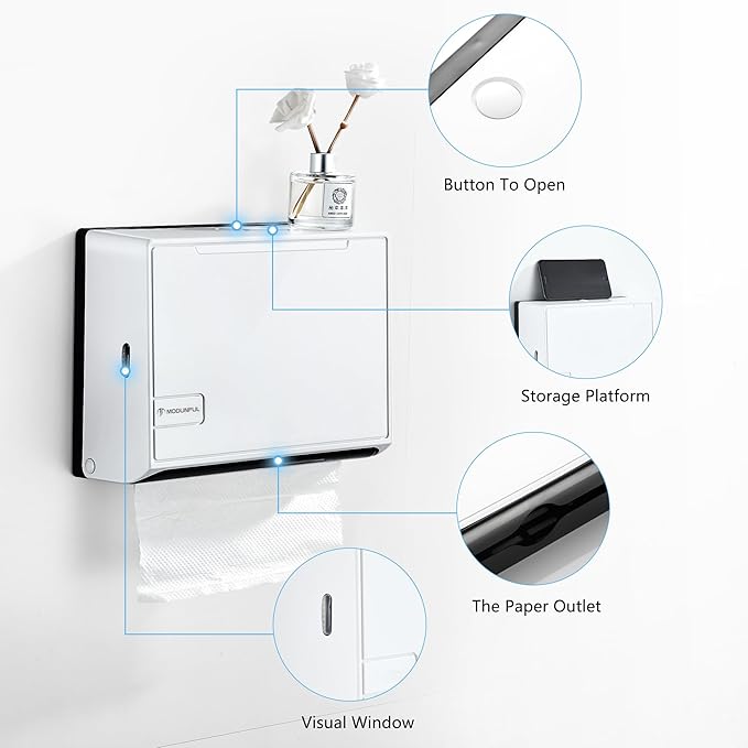 Paper Towel Dispenser for Home Bathroom: Modunful White ABS Multifold Paper - Image 4