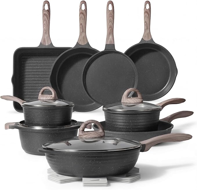 JEETEE Pots and Pans Set Non Stick 23pcs, Healthy Kitchen Cookware Sets by JEETEE