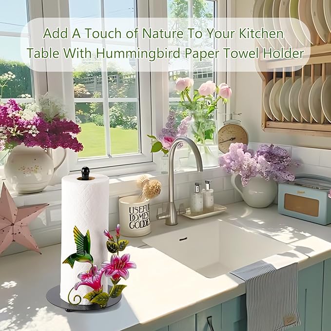 Flower & Hummingbird Decor Paper Towel Roll Holder Countertop - Image 3
