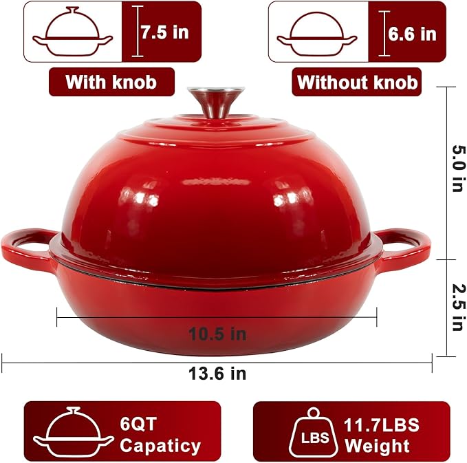 AHJ 6QT Dutch Oven For Bread Baking, Enameled Cast Iron Dutch Oven Pot - Image 2