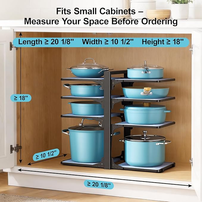 LAMU Pots and Pans Organizer under Cabinet, 8-Tier Heavy Duty Pan Organizers - Image 3