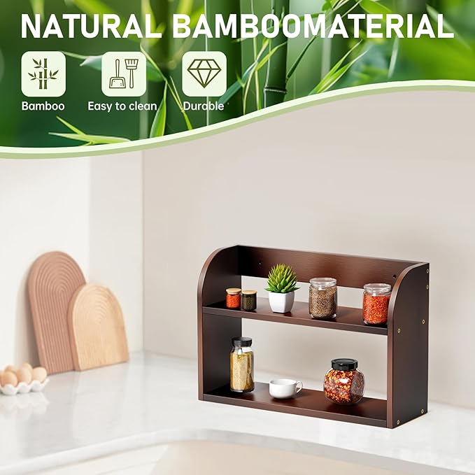 ROMGUAR CRAFT 2 Tier Bamboo Spice Rack, Countertop or Wall Mounting Wood Spice - Image 5
