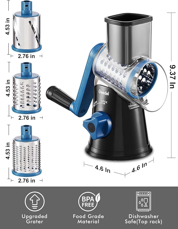 Geedel Rotary Cheese Grater, Kitchen Mandoline Vegetable Slicer - Image 8