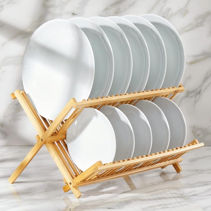 RoyalHouse Premium Natural Bamboo Dish Rack, Collapsible Dish Drainer, Foldable - Image 3