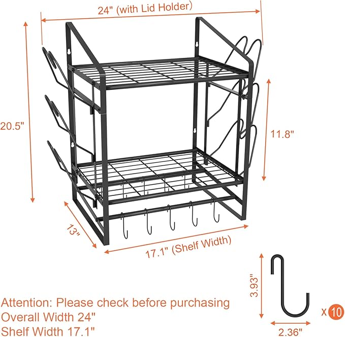 VyGrow 17 Inch Pot Rack Wall Mounted, 2 Tier Pots and Pans Organizer - Image 2