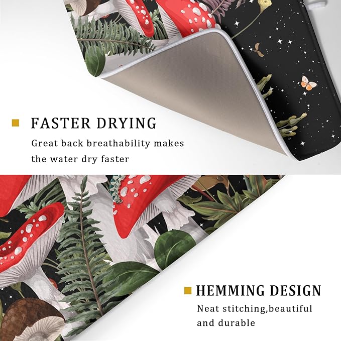 Red Mushroom Dish Drying Mat for Kitchen Counter Plant Leaves Drainer Mats Rack - Image 3