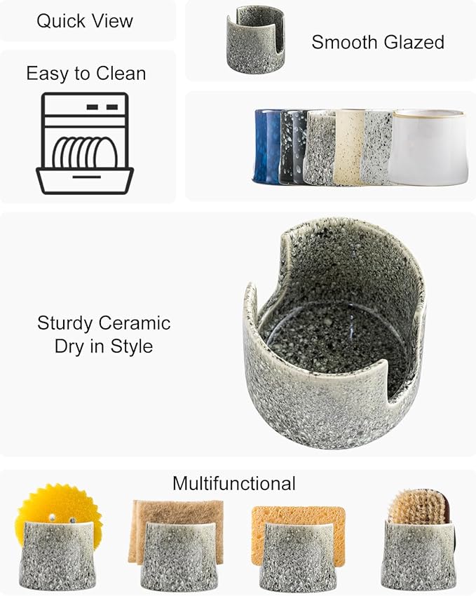 Zoeeker Kitchen Sponge Holder, Ceramic Dish Sponge Holder Scrubby Daddy - Image 2