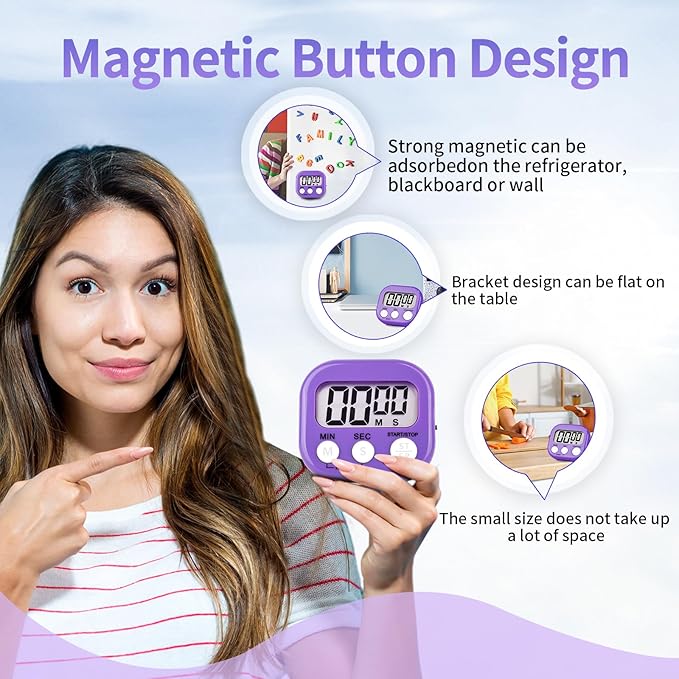 2 Pack Purple Digital Kitchen Timer Magnetic Digital Timer - Image 5