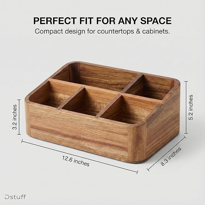 Dstuff Acacia Wood Coffee Station Organizer - Image 2