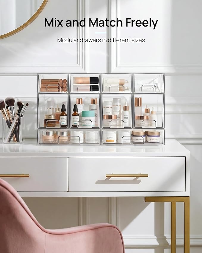 Vtopmart 10 Pack Small Clear Stackable Storage Drawers, Acrylic Bathroom Makeup - Image 7