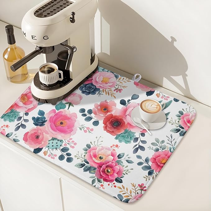 Spring Floral Dish Drying Mat for Kitchen Counter Spring Summer Flowers Kitchen - Image 7