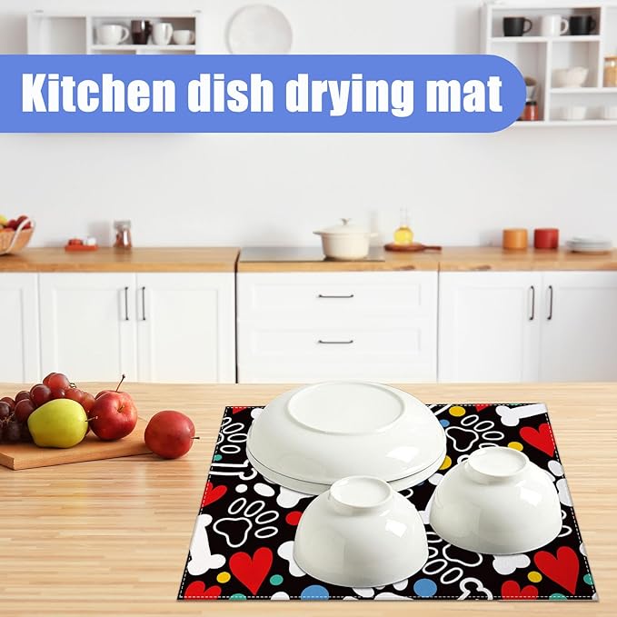 Dog Paw Bone Dish Drying Mat for Kitchen Counter Drying Pad Absorbent - Image 6