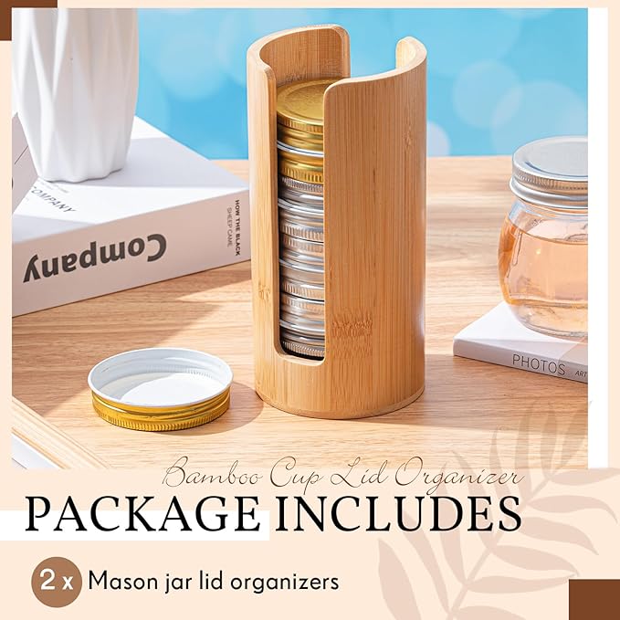 Suclain 2 Pcs Mason Jar Lid Organizer Bamboo Vertical Mason Jar Lid Storage - Image 3