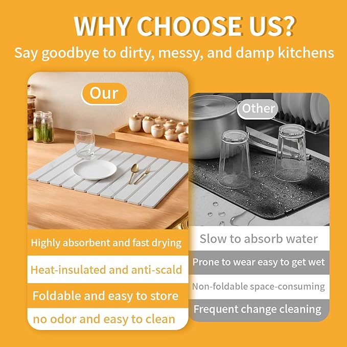 Stone Dish Drying Mat for Kitchen Counter, Any Countertop - Image 4