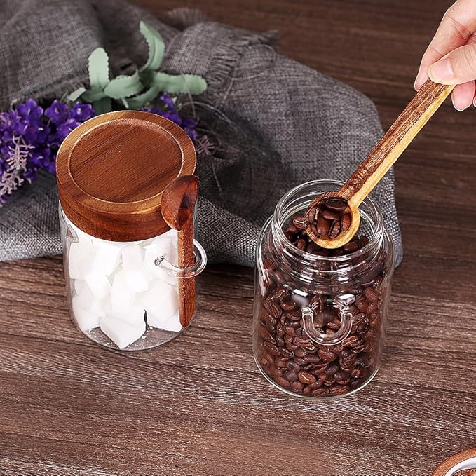 SAIOOL Sugar Jar with Lid and Spoon Set of 2, 16 OZ Tea Canisters - Image 7